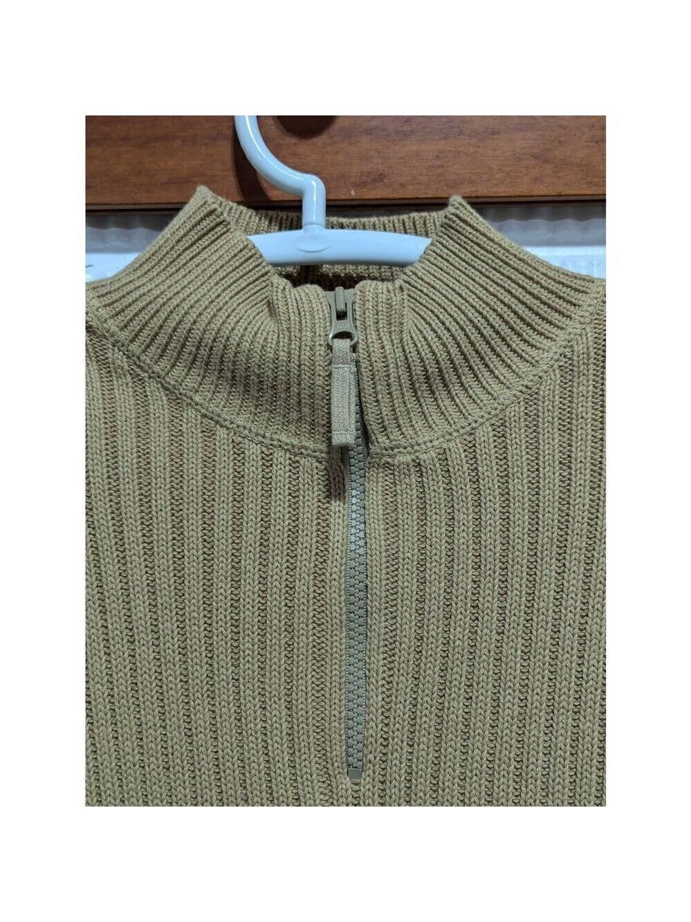 Eddie Bauer Men's Tan Long-Sleeve Ribbed Knit Teflon Treated Half-Zip Sweater Si - Picture 5 of 10